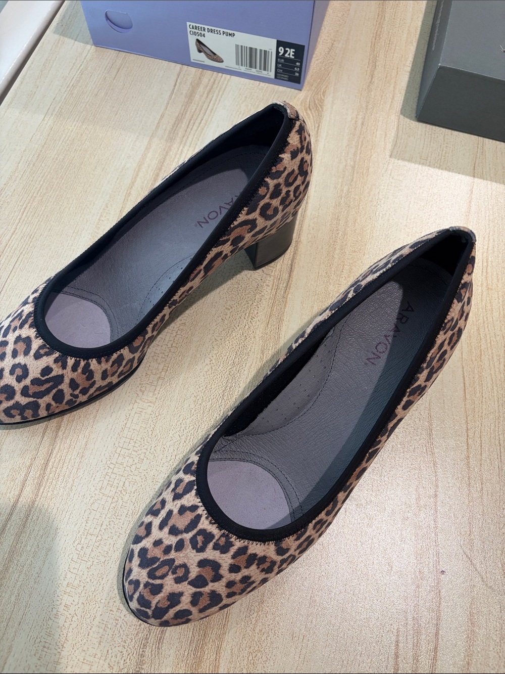 Aravon Leopard Print Low Block Heel Pumps - Brown/Black